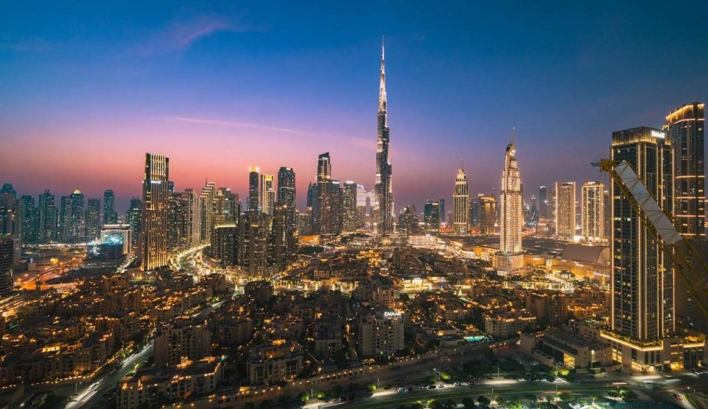Dubai skyline in the night.