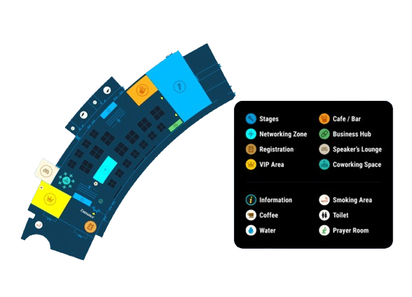 PlanX 2026 exhibition floor plan showing the 50-booth layout at Grand Hyatt Dubai
